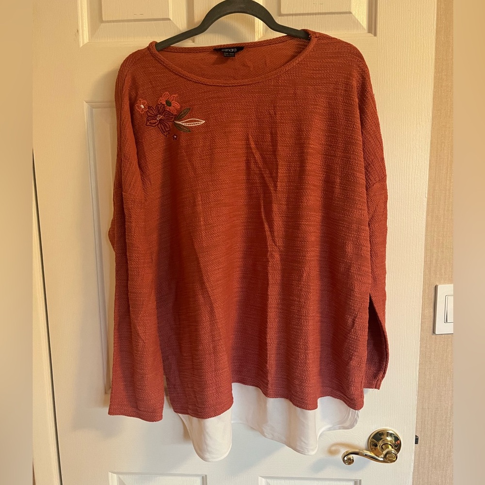 Embroidered Mixed Media Top